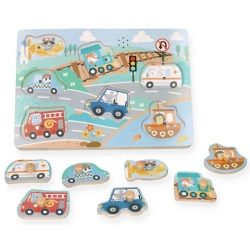 AdamToys sound puzzle vehicles — wooden musical puzzle for ages 1+