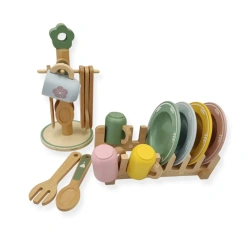 Wooden Kitchen Dishes with Drying Rack 16 pcs – Kabi 3+