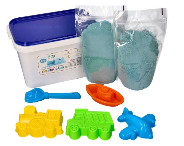 Adam Toys Set - ColourSand Kinetic Sand - 2kg Blue + Molds and Shovel