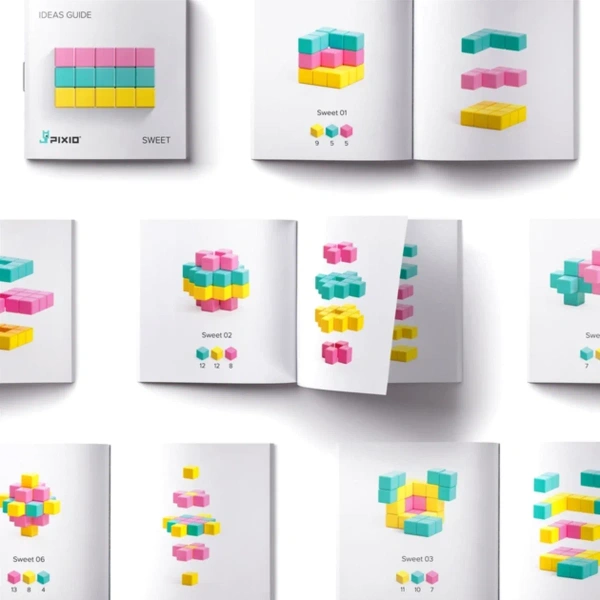 Pixio Sweet 60 klocki magnetyczne żółte różowe turkusowe 6+