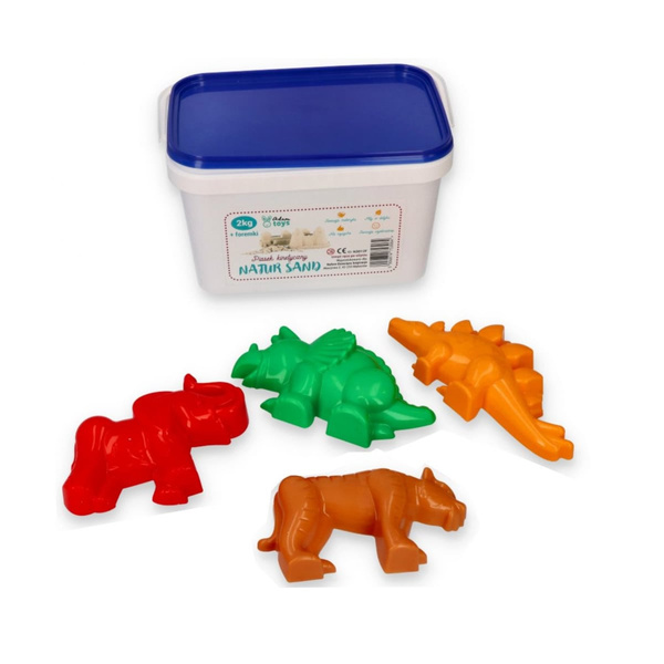 Zestaw z piaskiem kinetycznym naturalny - 2kg + foremki Dinozaury