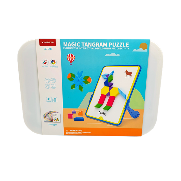 Magnetyczna mozaika Tangram z tablicą - 128 el. + karty pracy