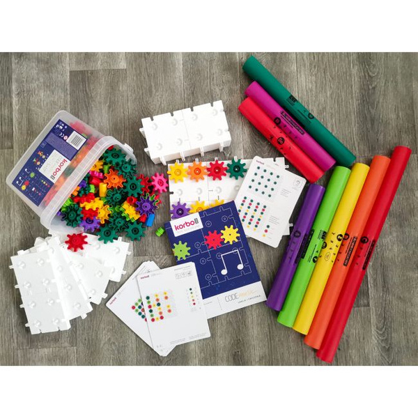 Zestaw Klocki Korbo EDU Code Music 128 el. + Książka z kartami pracy 27 x A4