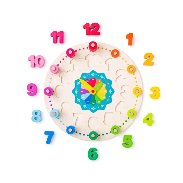 Colorful wooden teaching clock with blocks - 102 el.