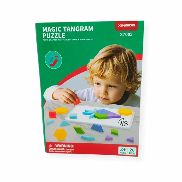Klocki magnetyczne Tangram 20 el. układanka – z tablicą 3+