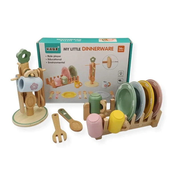 Wooden Kitchen Dishes with Drying Rack 16 pcs – Kabi 3+