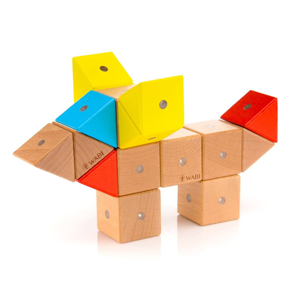 Klocki magnetyczne drewniane WABI 120 el. z tacką – zestaw 3+