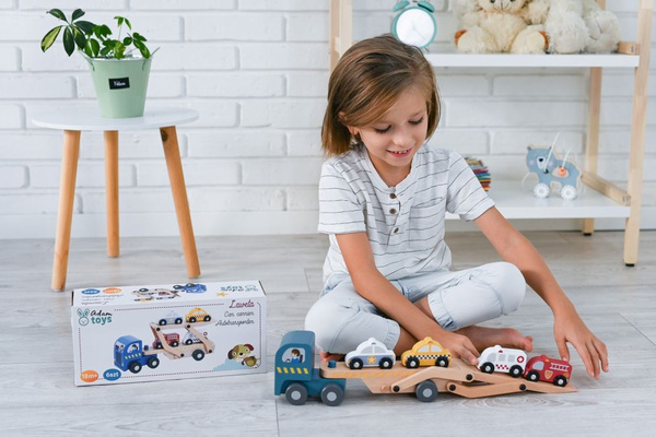 Wooden trailer with vehicles