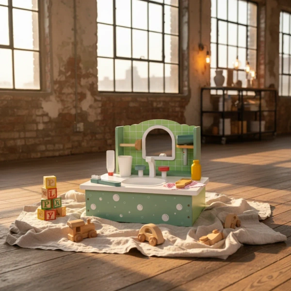 Wooden Bathroom Toy Washstand with Accessories – Kabi 3+