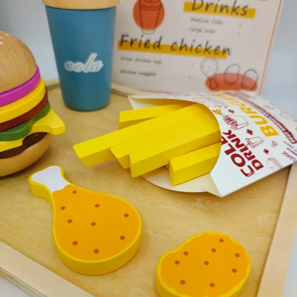 Drewniany zestaw fast food burger z akcesoriami – Kabi 3+