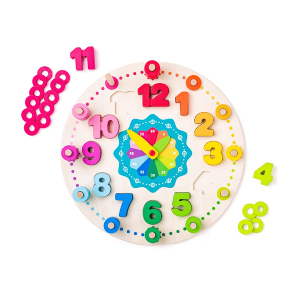 Colorful wooden teaching clock with blocks - 102 el.