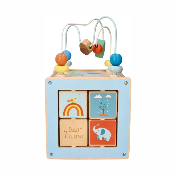 Lelin kostka aktywności z pętlą motoryczną – drewniana zabawka 1+