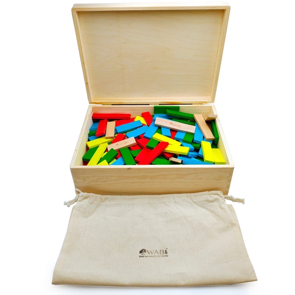 Drewniane klocki deseczki WABI Planks Edu Box mix 8 i 12 cm 200 sztuk 3+