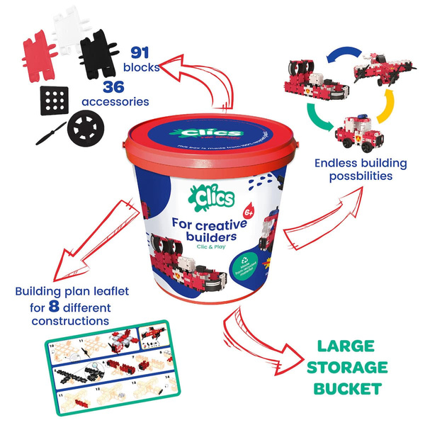 Clics Bucket 8in1 127 el. - Construction blocks - Fire brigade