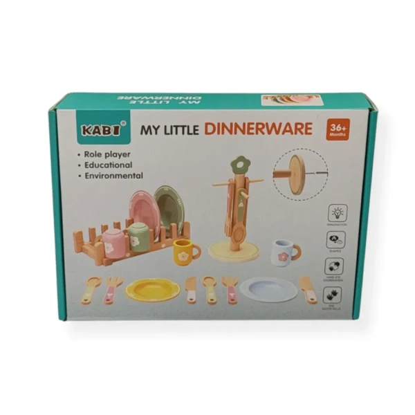 Wooden Kitchen Dishes with Drying Rack 16 pcs – Kabi 3+