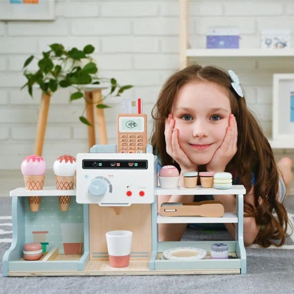 Café with espresso machine and ice cream
