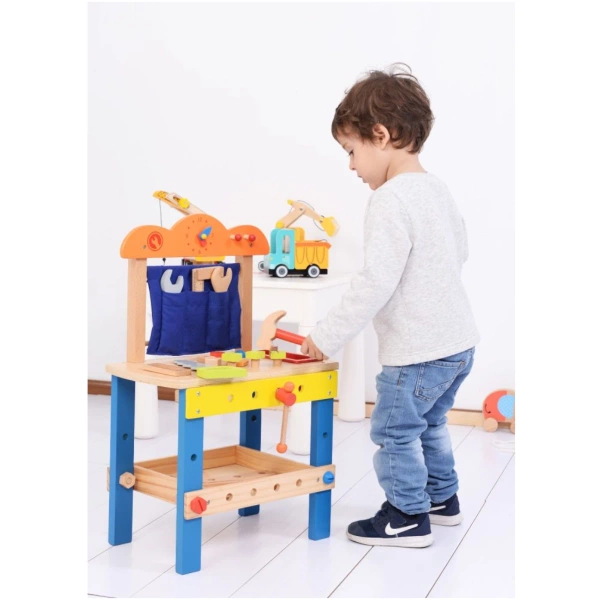 Wooden workshop with tools