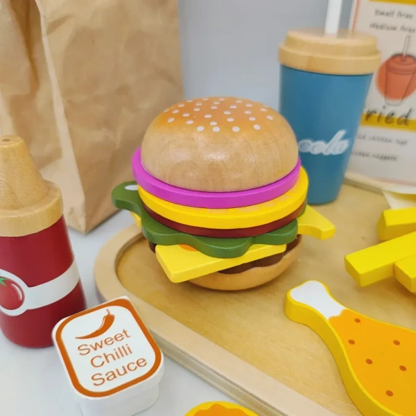 Wooden Fast Food Burger Play Set with Accessories – Kabi 3+