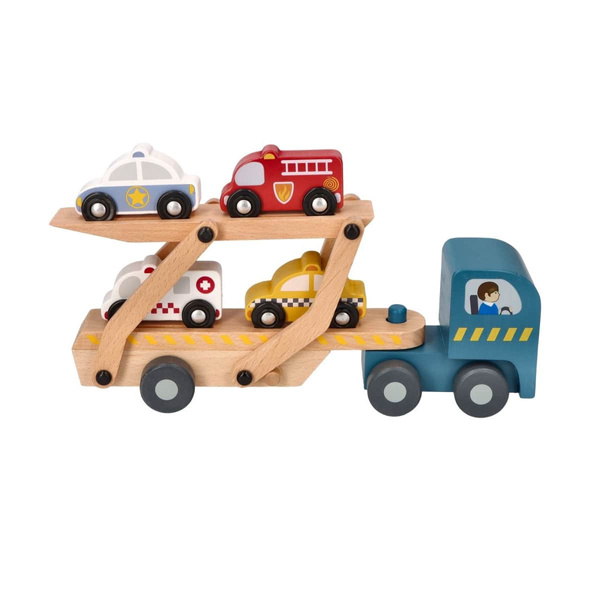 Wooden trailer with vehicles