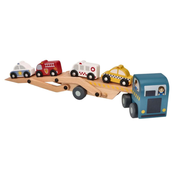 Wooden trailer with vehicles