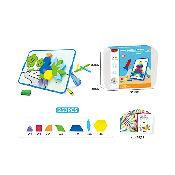 Tangram blocks - magnetic mosaic puzzle with board - 252 el.