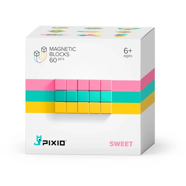 Pixio Sweet 60 klocki magnetyczne żółte różowe turkusowe 6+