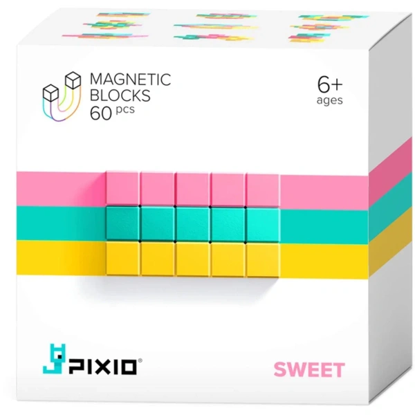 Pixio Sweet 60 klocki magnetyczne żółte różowe turkusowe 6+