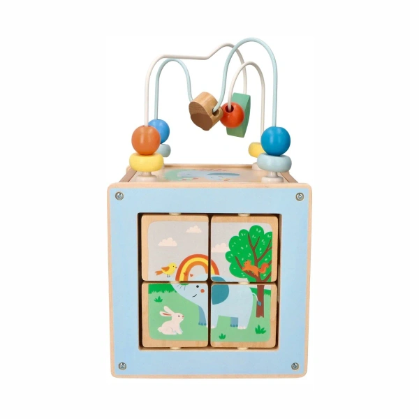 Lelin kostka aktywności z pętlą motoryczną – drewniana zabawka 1+