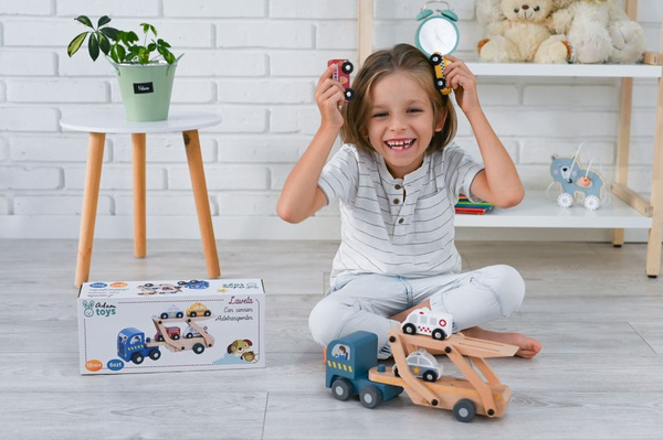 Wooden trailer with vehicles