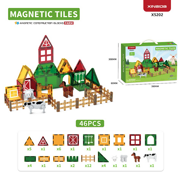 Klocki magnetyczne farma 76 el. – Magnetic Tiles 3+