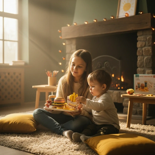 Drewniany zestaw fast food burger z akcesoriami – Kabi 3+