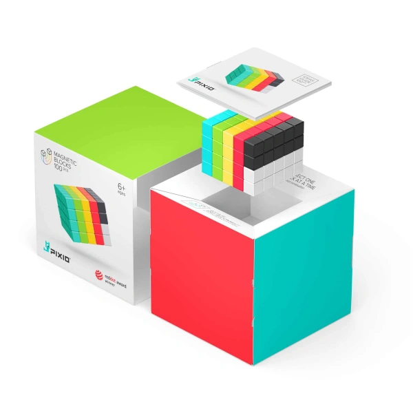 Klocki magnetyczne Pixio 100 elementów Design Series – 6 kolorów 6+