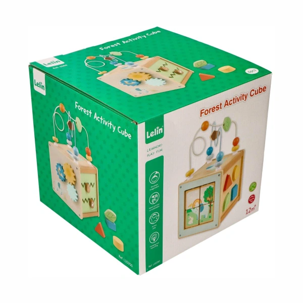 Lelin kostka aktywności z pętlą motoryczną – drewniana zabawka 1+
