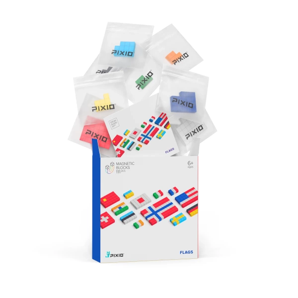 Klocki magnetyczne Pixio Flags - 111 elementów - Story Series