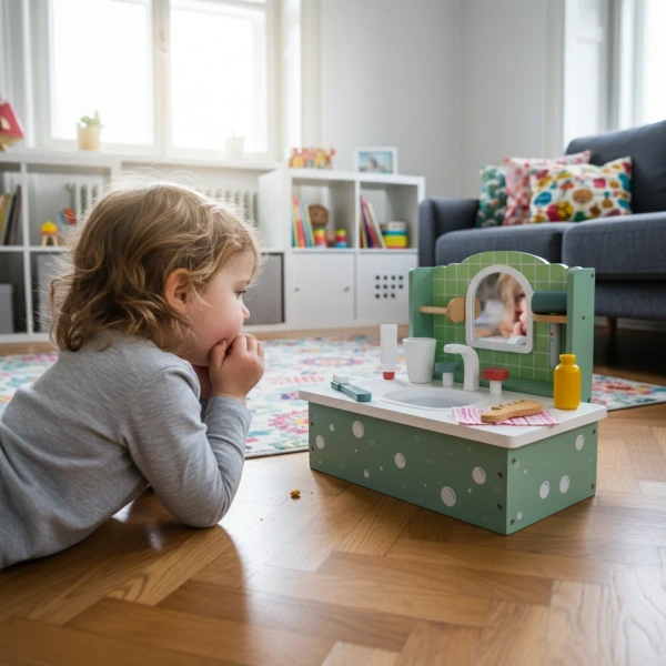 Drewniana umywalka zabawka z akcesoriami – Kabi 3+