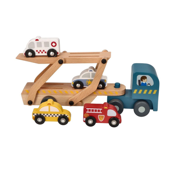 Wooden trailer with vehicles