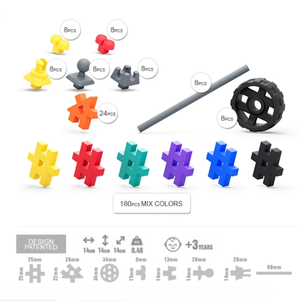 MELI Tech+ 260 – Construction Blocks with Technical Elements for Kids 3+