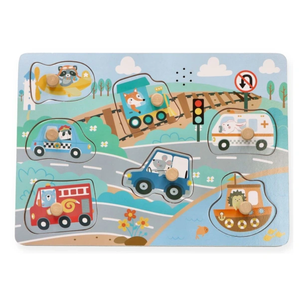 AdamToys drewniana układanka muzyczna 1+ puzzle dźwiękowe - Pojazdy