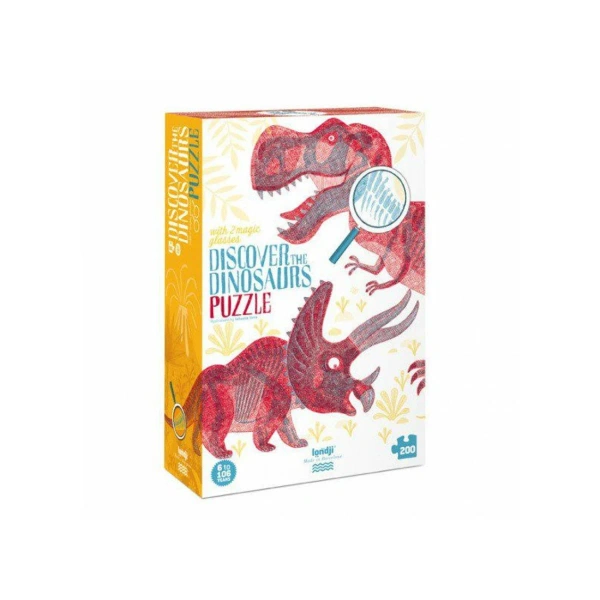Puzzle edukacyjne Odkryj Dinozaury 200 el. z lupami – Londji 8+