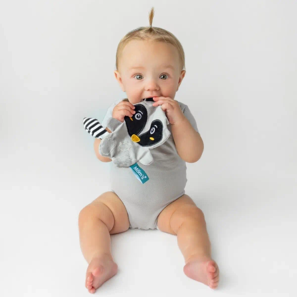 Szeleszcząca przytulanka sensoryczna Szop Pedro 0+ Mom's Care