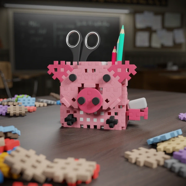 Marioinex Mini Waffle Pig Desk Organizer – 70 pcs building set