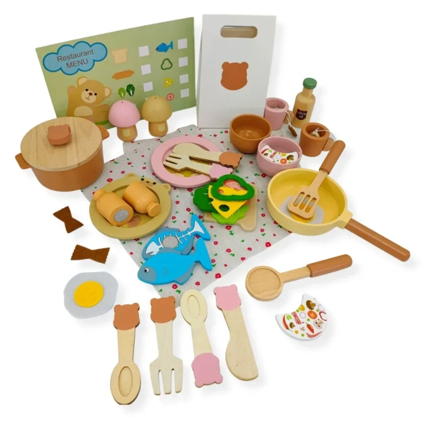 Wooden Kitchen Playset 40+ Pieces for Kids – Kabi 3+