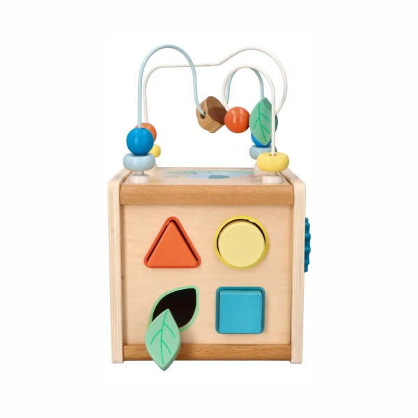 Lelin kostka aktywności z pętlą motoryczną – drewniana zabawka 1+