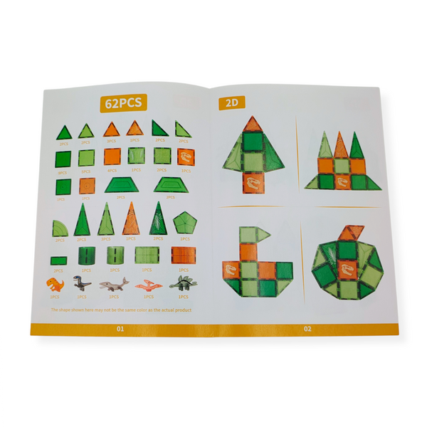 Dinosaur Magnetic Tiles 62 pcs Transparent Set – X-Bida 3+
