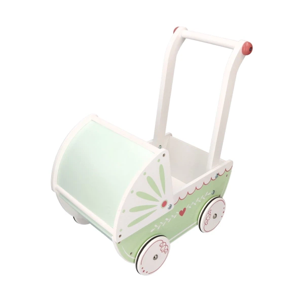 Drewniany pastelowy wózek dla lalek