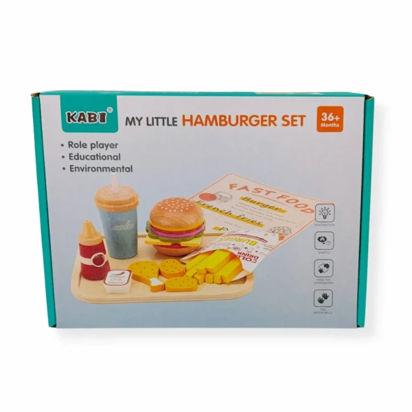 Drewniany zestaw fast food burger z akcesoriami – Kabi 3+