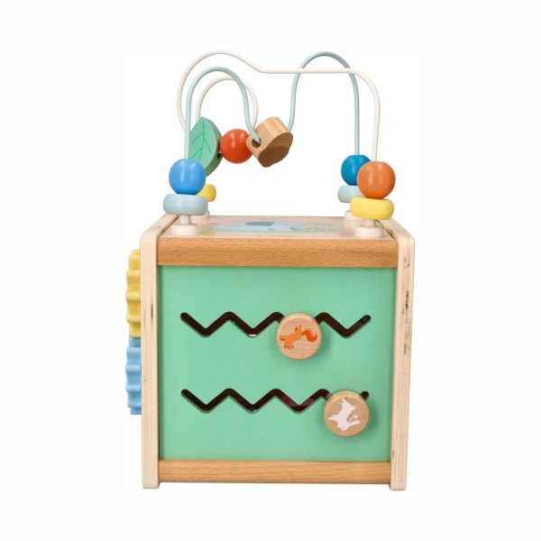 Lelin kostka aktywności z pętlą motoryczną – drewniana zabawka 1+