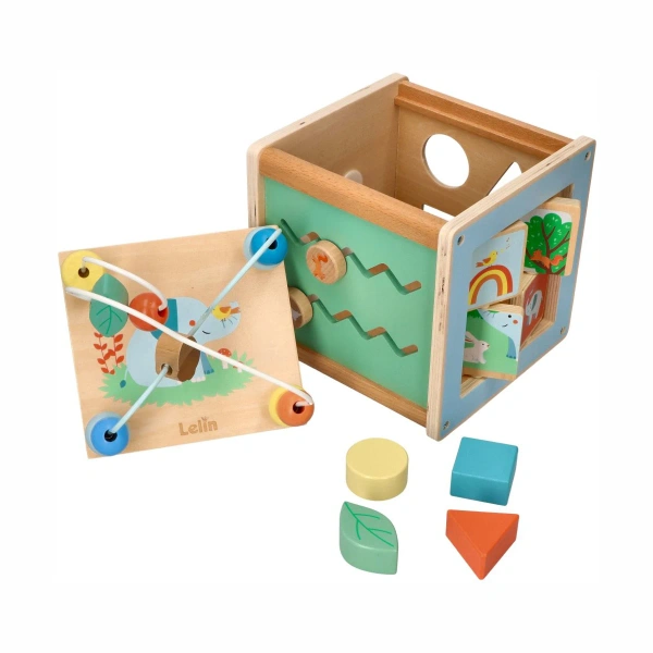 Lelin kostka aktywności z pętlą motoryczną – drewniana zabawka 1+