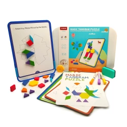 Magnetyczna mozaika klocki Tangram z tablicą - 252 el. + karty pracy