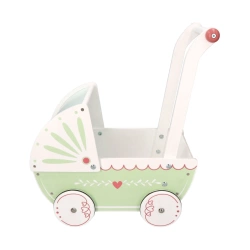 Drewniany pastelowy wózek dla lalek